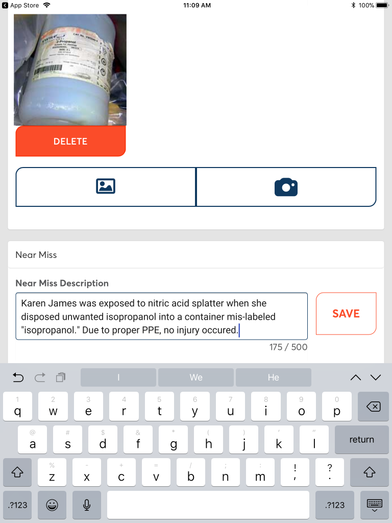 A mobile incident report describing a hazard communication close call
