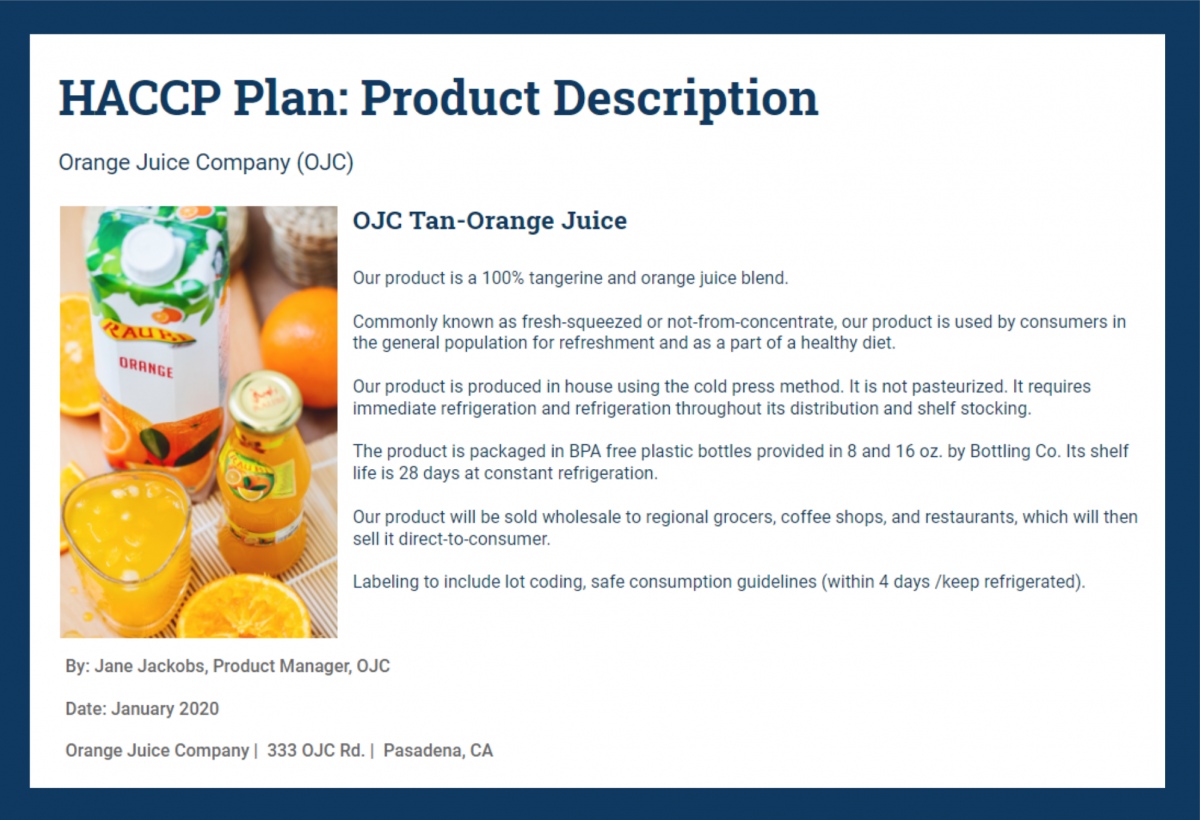 Sample Haccp Product Description