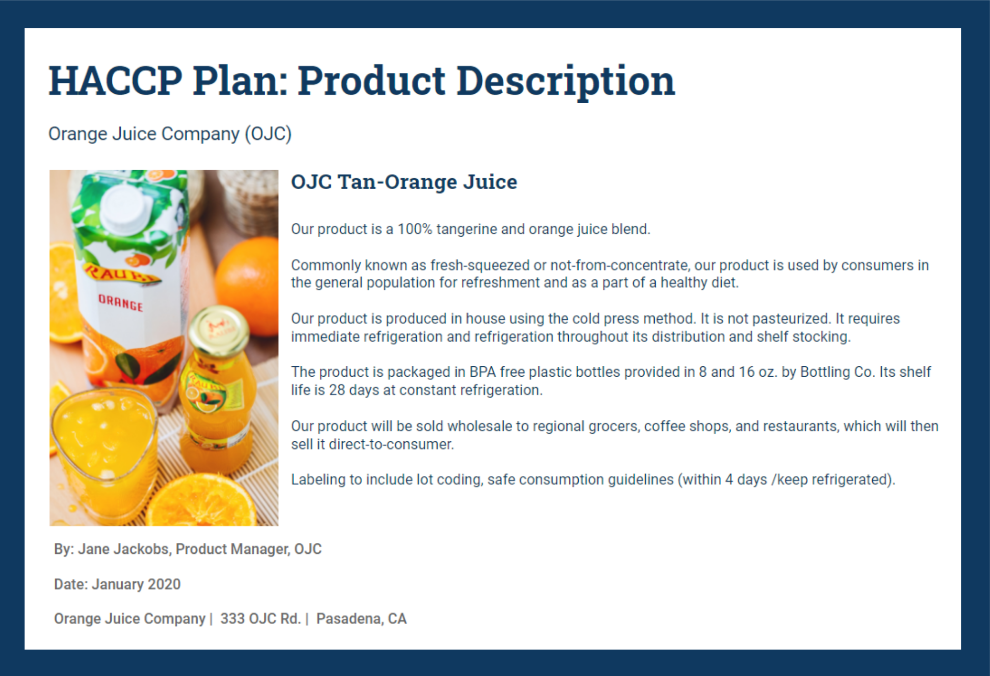Printable HACCP Plan