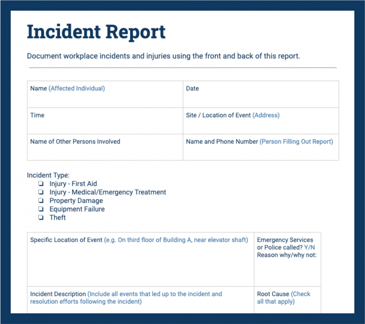Plantilla de informe de incidentes
