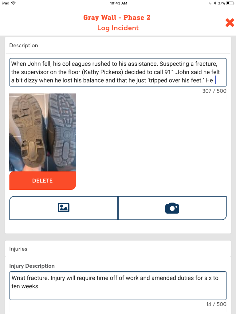 A mobile injury incident report