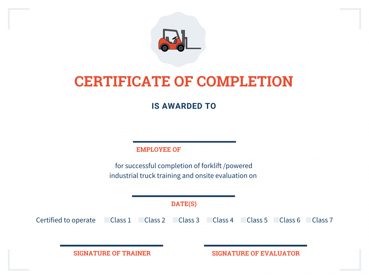 forklift training certificate template